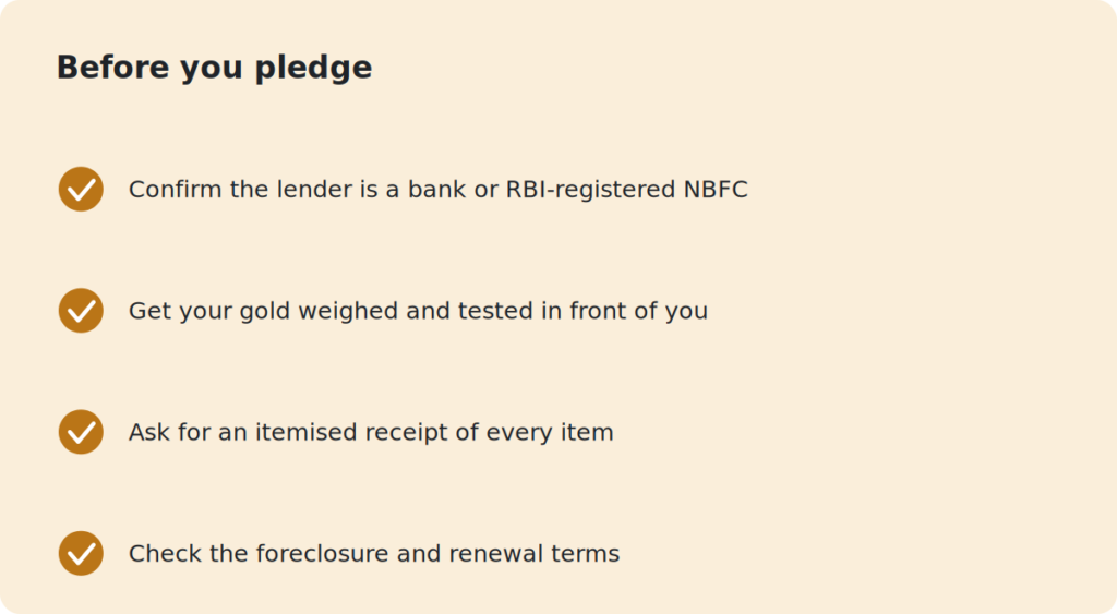 Gold loan quick checklist